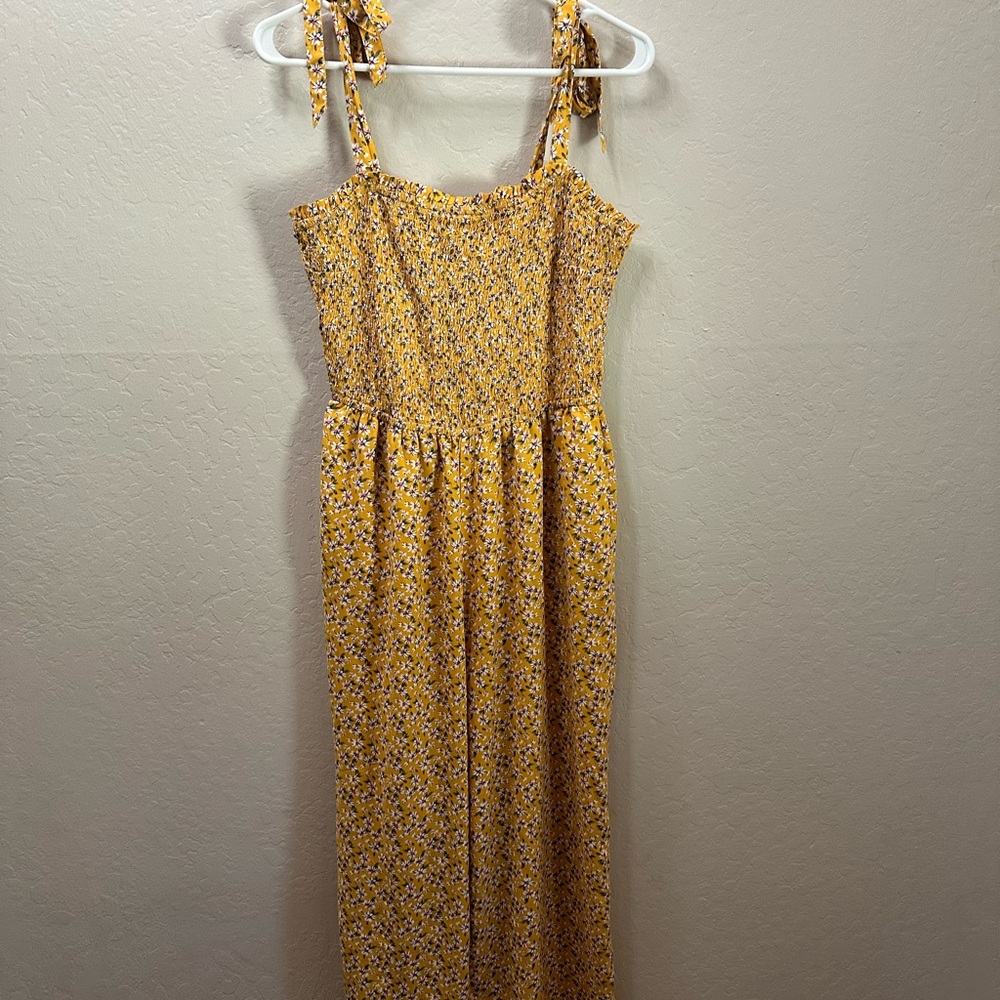 Floral Yellow Jumpsuit with Tie Straps